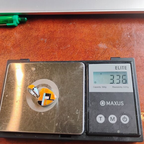 Signed SM Sterling Heart Shaped Inlay Gemstone Pendant Reversible Double Sided - Picture 11 of 11